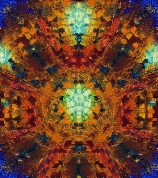 Prompt: an oil painting seen through a kaleidoscope, detailed, high resolution, scratches, impressionism, vanity, vanite