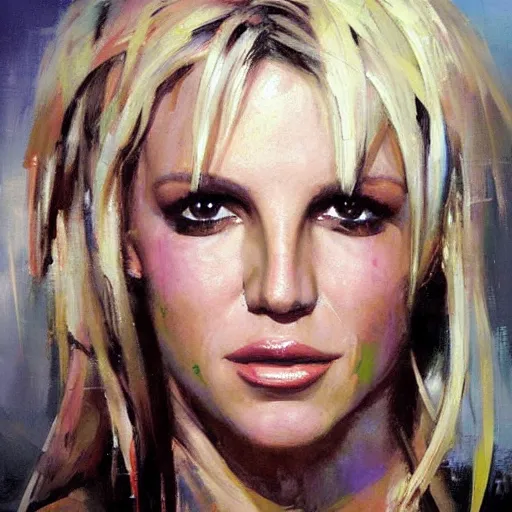 Image similar to face protrait of britney spears, jeremy mann painting
