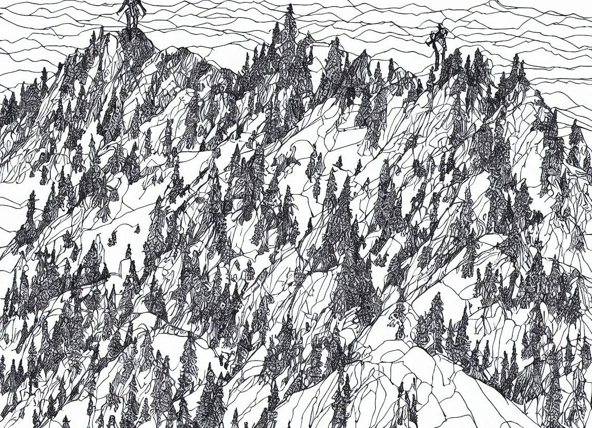 Image similar to backpacker standing on ridgeline in utah, minimalist line art by moebius, clean long lines, ultra detailed