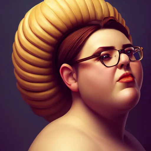 Prompt: portrait of a heavy stocky beautiful woman with a bundt bundt pan face, greek romanian, glasses, wide shot, digital art, detailed , 8k, trending on artstation