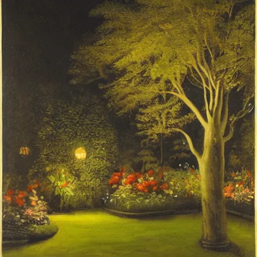 Image similar to a garden at night