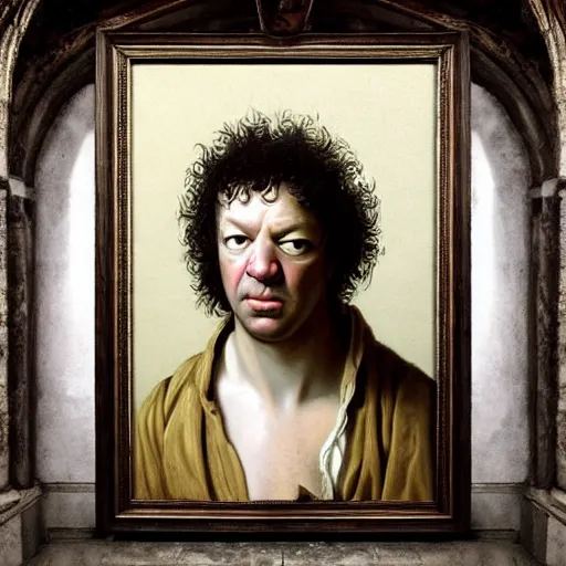 Image similar to A 17th century Baroque Painting of Dean Ween, grainy, realistic, hyperrealistic, very realistic, very very realistic, highly detailed, very detailed, extremely detailed, detailed, digital art, trending on artstation, detailed face, very detailed face, very detailed face, realism, HD Quality, 8k resolution, intricate details, body and head in frame, painting, oil painting, trending on deviantart, Baroque Painting