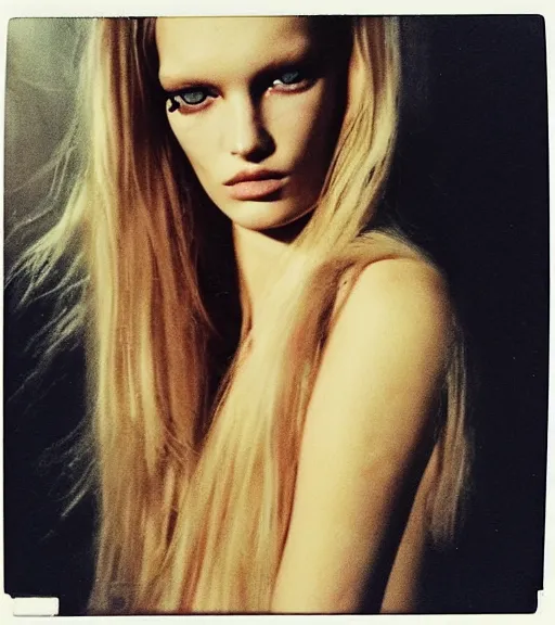 Prompt: A beautiful portrait polaroid of Hana Jirickova as a Alexandre Vauthier fashion model Spring/Summer 2012, highly detailed, in the style of cinematic, Getty images, Milan fashion week backstage, Makeup by Pat McGrath, Hair by guido palau, Greg rutkowski