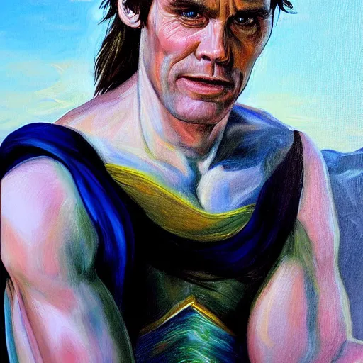 Prompt: jim carrey as a greek god, portrait, oil painting