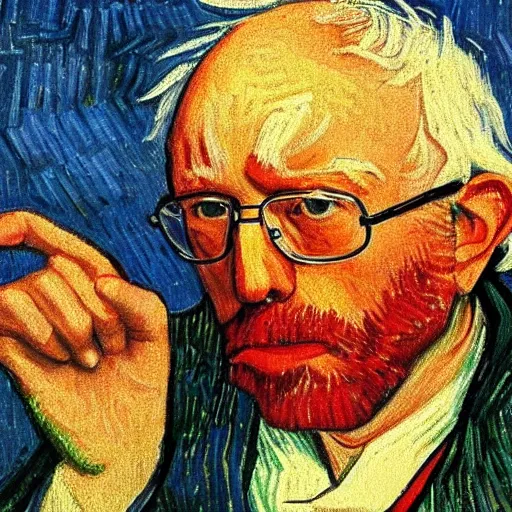 Image similar to portrait of bernie sanders in the style of van gogh.