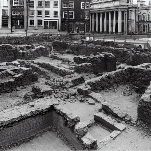 Prompt: 2 0 th century relics disinterred by the archæological expedition excavating the ruins of the capital of the ancient british empire, the fabulous city of london, 3 1 st century ad