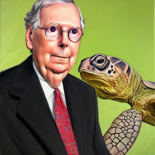 Prompt: oil canvas portrait of mitch mcconnell as a turtle, painted by martha greta kempton