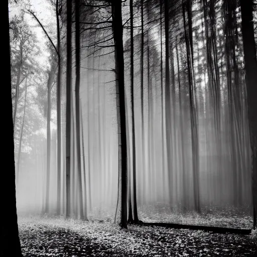 Image similar to deep forest in the night, shooting on the run, ghost far away behind the trees, poor quality of photography, 1/2 second shutter speed