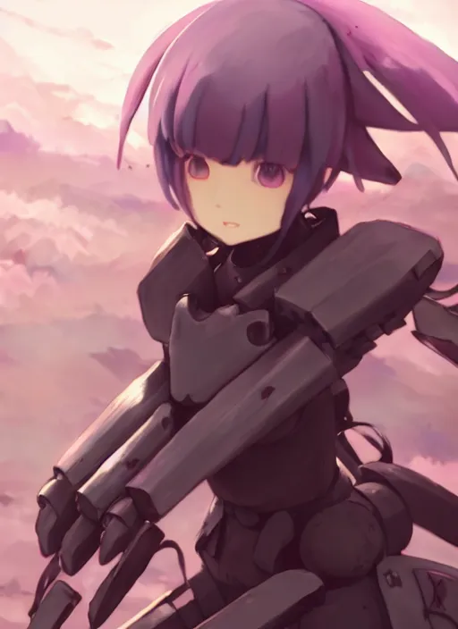 Prompt: homura akemi character, battlefield landscape, illustration concept art anime key visual trending pixiv fanbox by wlop and greg rutkowski and makoto shinkai and studio ghibli and kyoto animation, soldier clothing, cyborg parts, call of duty mecha exoskeleton, grimdark, volumetric lighting, battle tank turret