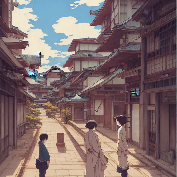 Image similar to empty japanese city, spring, in the style of studio ghibli, j. c. leyendecker, greg rutkowski, artem