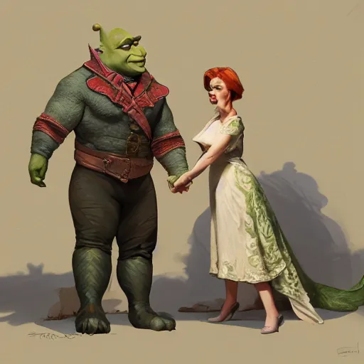 Image similar to Senator Armstrong Shakes hands with Shrek, intricate, stunning, highly detailed, digital painting, artstation, concept art, smooth, sharp, focus, illustration, art by artgerm and greg rutkowski and alphonse mucha