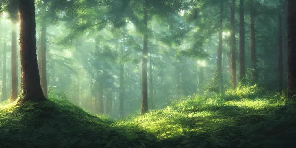 Image similar to a forest, cinematic angle, studio Ghibli, volumetric lighting, bold, beautiful composition, intricate, elegant, artstation, detailed oil painting, hyperrealistic, sharp focus, 8k
