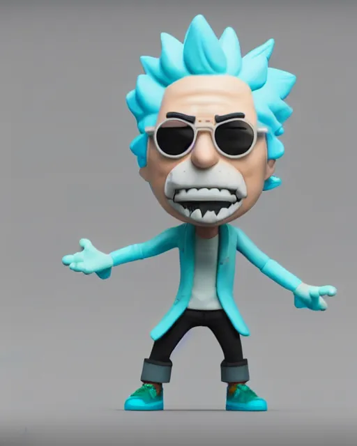 Prompt: full body 3d render of Rick Sanchez as a funko pop, studio lighting, white background, blender, trending on artstation, 8k, highly detailed