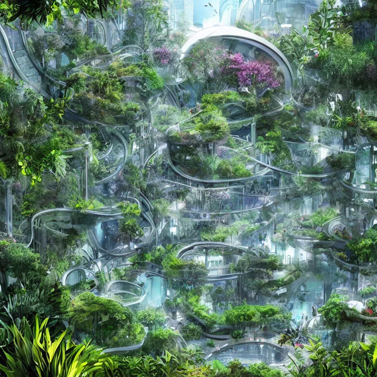 Image similar to Beautiful city of the future, overgrown with trees and plants. An aquarium. Beautiful artistic digital artwork by artist Lurid. (2022)