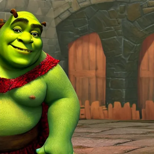 Image similar to Shrek, but red