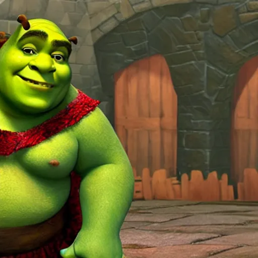 Prompt: Shrek, but red