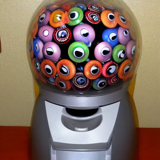 Image similar to gumball machine full of eyeballs instead of gumballs