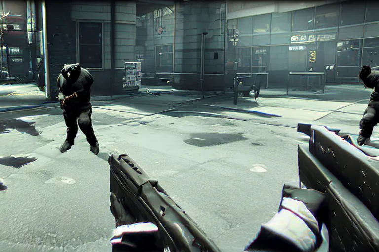 Image similar to Screenshot from the PC game Payday 2 demonstrating the fursuit unlock