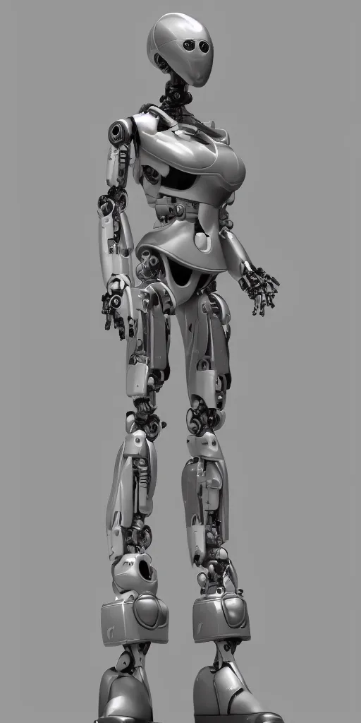 Image similar to a robot is standing in a black and white photo, a 3 d render by senior character artist, cgsociety, afrofuturism, hard surface modeling, cryengine, zbrush