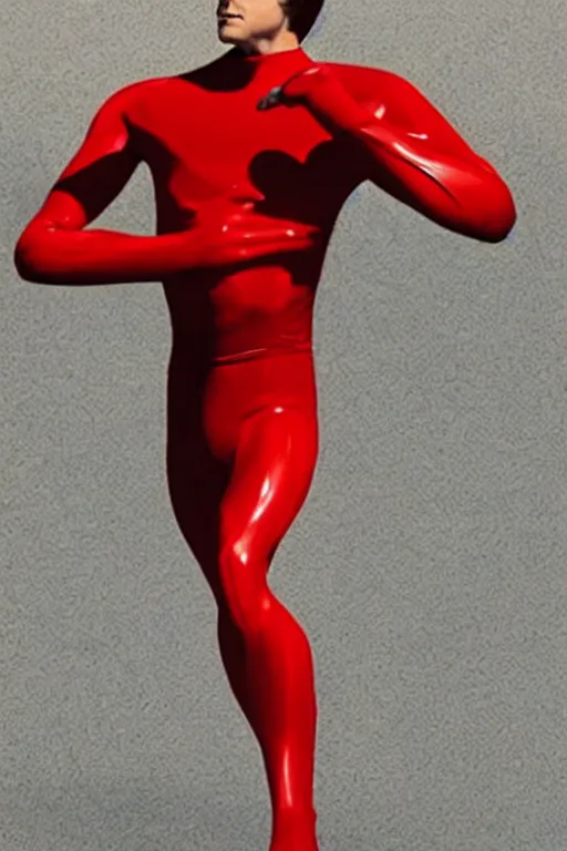 Prompt: elastic man, plastic man, fantastic man, stretching like taffy. malleable, strong superhero with rubbery muscles.