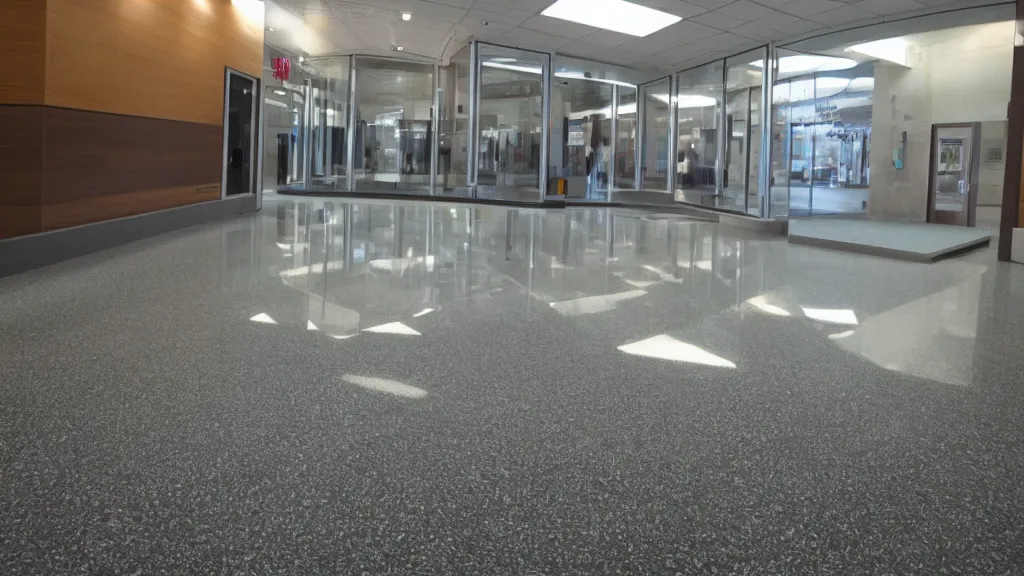 Image similar to infrared well - balanced pollutant floor in a bright lobby, iso 2 0 0