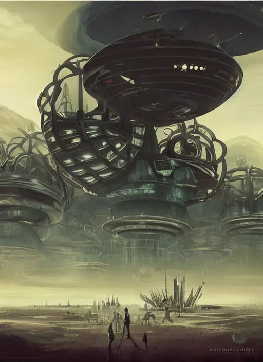 Prompt: atompunk portrait of a futuristic civilization on a strange planet, oddity