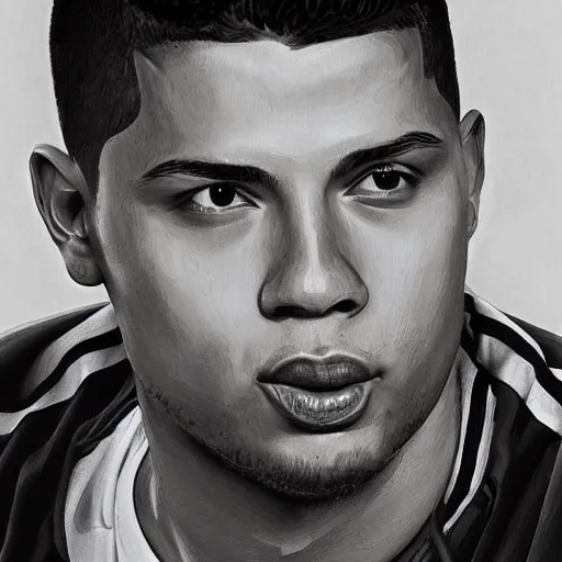 Image similar to a very detailed painting of ronaldo luis nazario de lima, by mathieu st - amour trendin on artstation