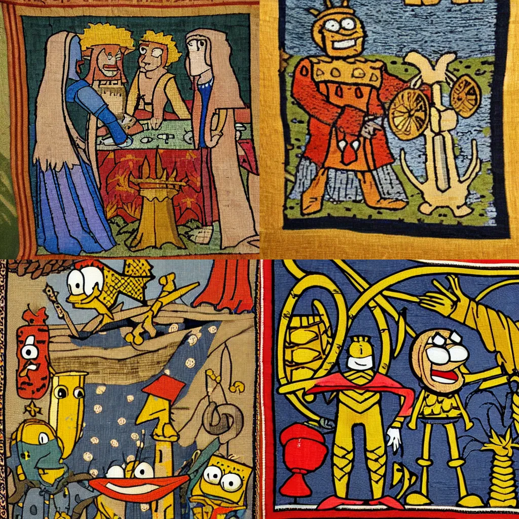 Prompt: medieval tapestry of SpongeBob
