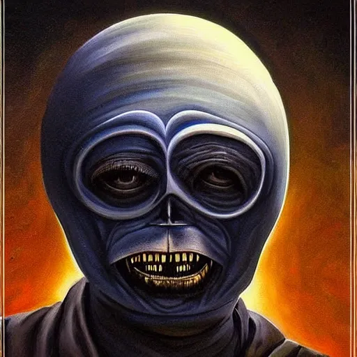Image similar to beautiful painting of the victorian face of the moon with a solemn expression in the style of Welder Wings and H. R. Giger. Dark background, detailed, trending on Artstation