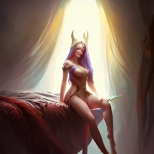 Image similar to fantasy art elven girl in her bedroom by ross tran, by artgerm, by greg rutkowski