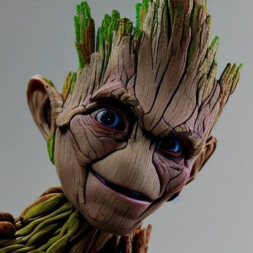 Prompt: hand painted action figure of a groot, realistic,