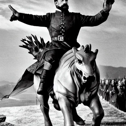 Image similar to Photo of Joseph Stalin riding the dragon from Game of Thrones ,