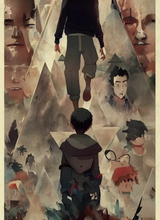 Image similar to poster for a film animation called ( the boy who drew triangles ), 8 k, hd, dustin nguyen, akihiko yoshida, greg tocchini, greg rutkowski, cliff chiang