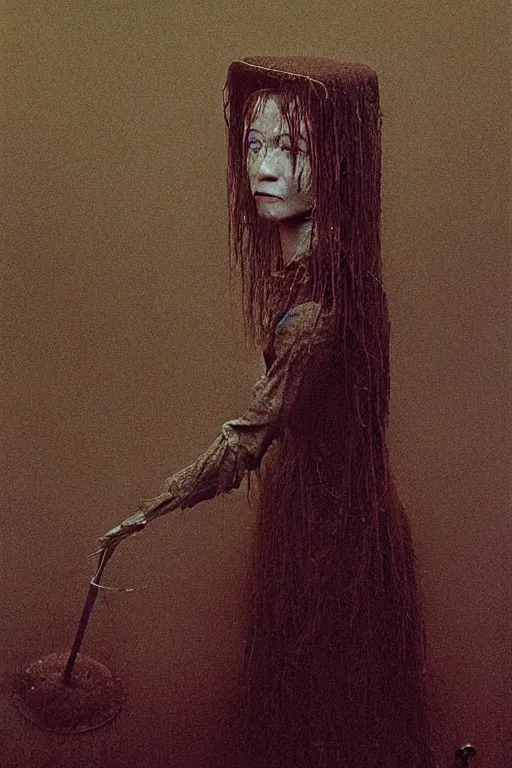 Image similar to alyson hannigan as maid by beksinski