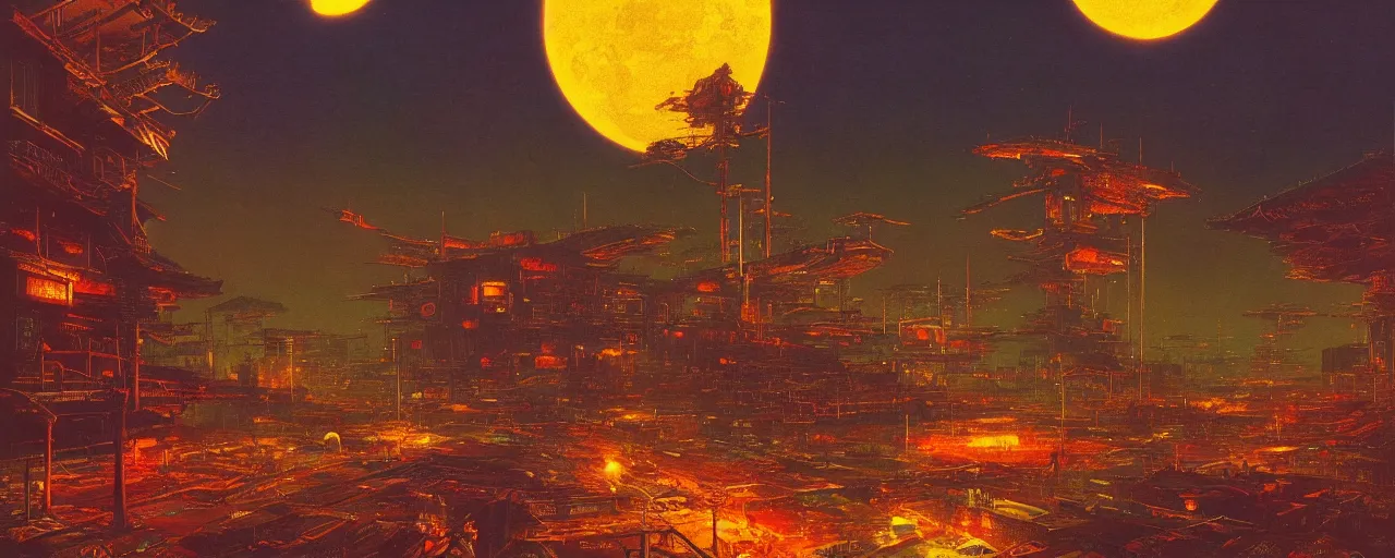 Image similar to awe inspiring bruce pennington cyberpunk landscape, digital art painting of 1 9 6 0 s, japan at night, 4 k, matte