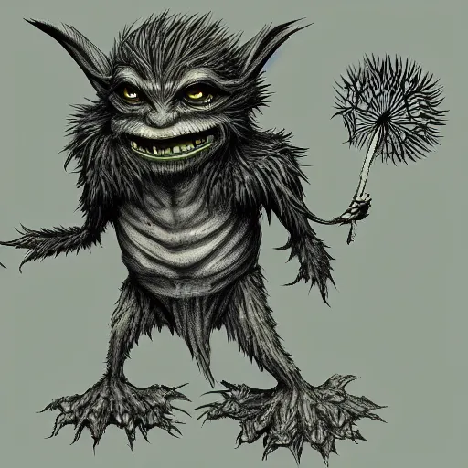 Image similar to Dandelion goblin monster, semi realistic, anime art style, trending on art station