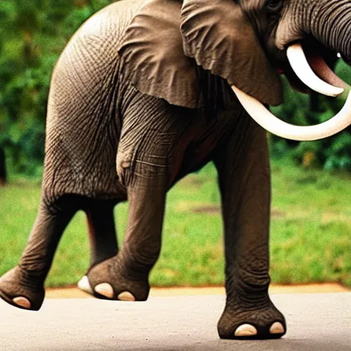 Image similar to an elephant jumping down a table,