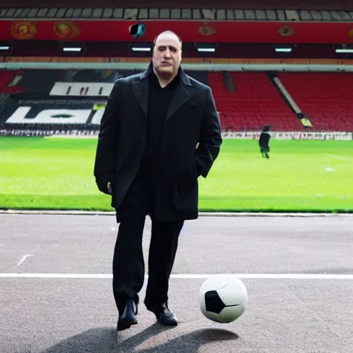 Prompt: tony soprano playing soccer at old trafford