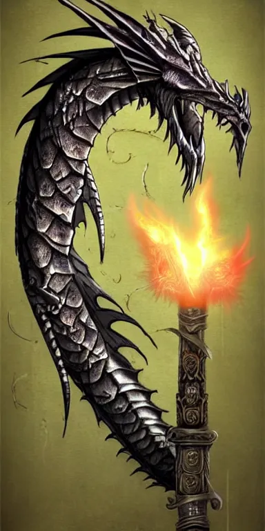 Image similar to draconic staff, dragon staff, glowing draconic staff, epic fantasy style art, fantasy epic digital art, epic fantasy weapon art