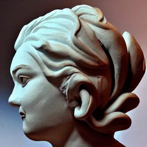 Image similar to clay sculpture of a phoenix with venus de milo head