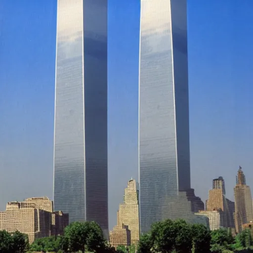 Image similar to the twin towers wtc, realistic, 8k resolution, hyperdetailed, highly detailed, real life, high quality Polaroid