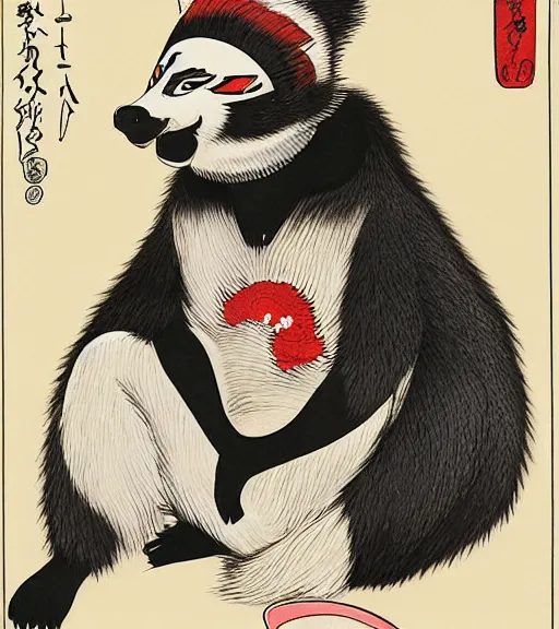 Prompt: ukiyo-e ukiyoe portrait of furry anthro anthropomorphic badger head animal person fursona wearing clothes sitting in a living room