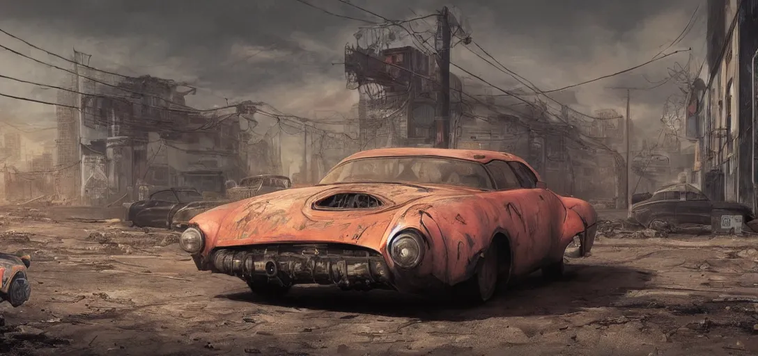 Prompt: Fallout Civilian Car Concept Art, black background, vibrant colors, 8k photorealistic, HD, high details, trending on artstation