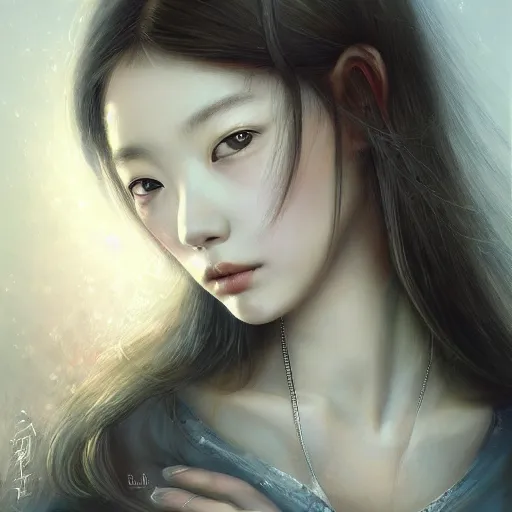 Image similar to detailed portrait of japanese girl, spring light, painting by lise deharme