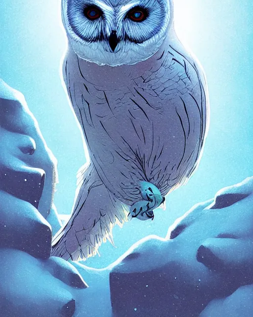 Image similar to polar owl delivers an envelope at the window - sill, by artgerm, victo ngai, ryohei hase, artstation, highly detailed digital painting, smooth, global illumination, art by john james audubon by greg rutkowsky, karl spitzweg, leyendecker