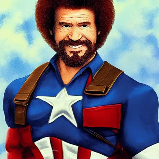 Image similar to Bob Ross as Captain America