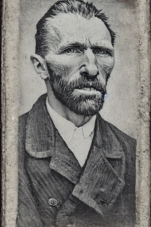 Prompt: a monochrome daguerrotype portrait of vincent van gogh