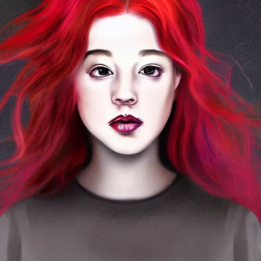 Image similar to a digital art painting of a red haired teen witch, hyperealism, award winning