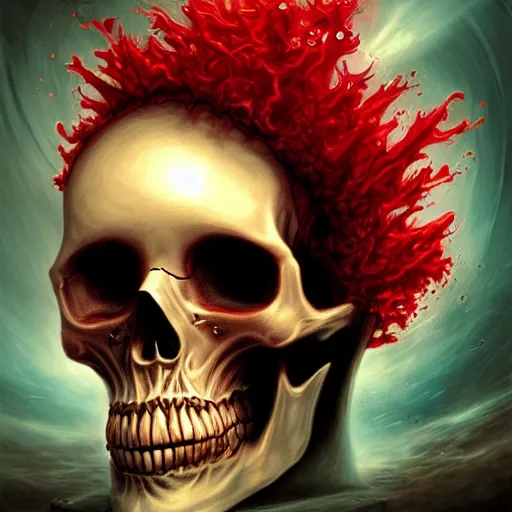 Image similar to turbulent transparent red liquid inside in a transparent skull, alayna lemmer