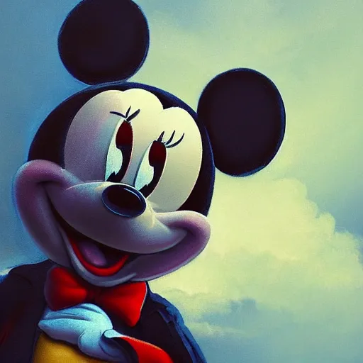 Image similar to mickey mouse by elena vizerskaya and ivan aivazovsky, perfectly detailed, artstation, sharp focus, highly detailed, studio photography, impresion de giclee arte abstracto, award winning